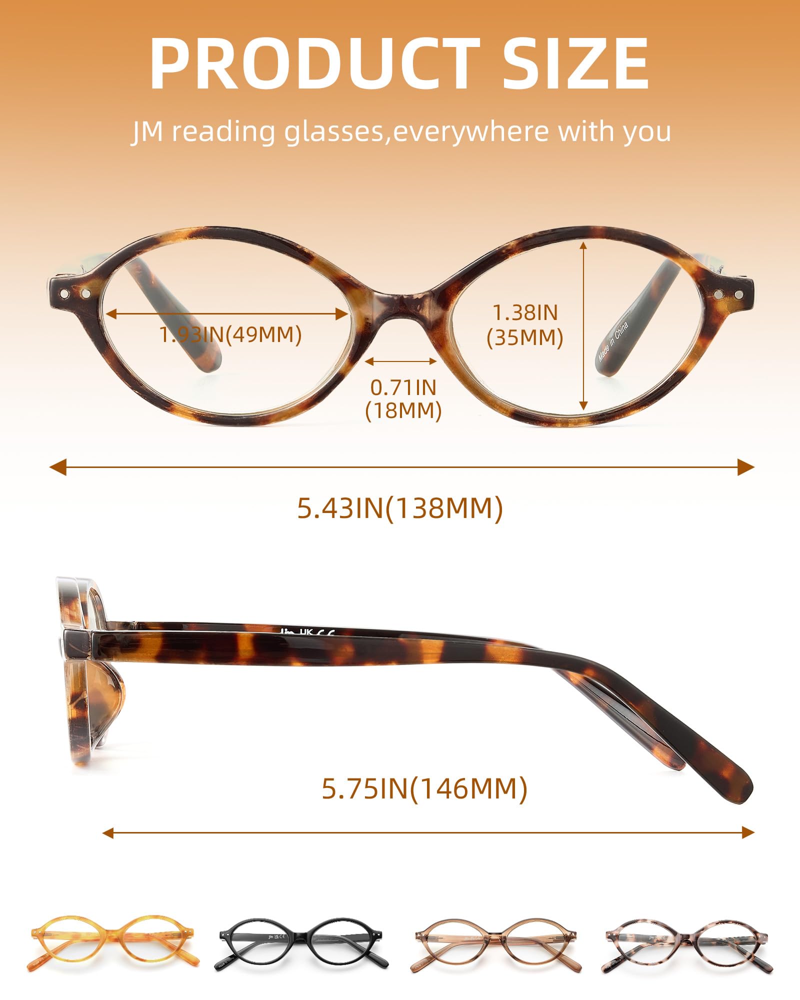 JM Lot de 5 lunettes de lecture ovales pour femmes, tendance, bloquant la lumière bleue, avec charnières à ressort