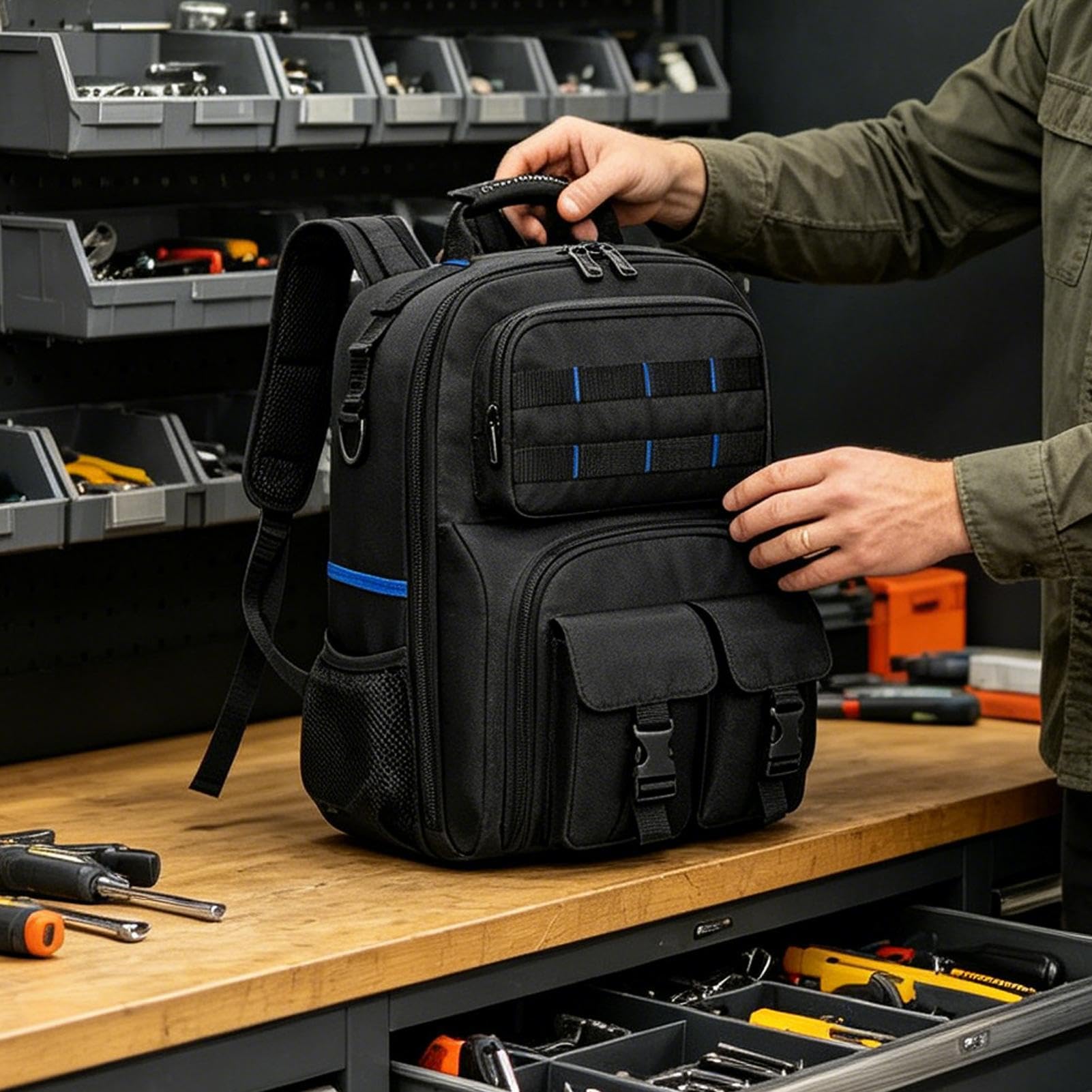 Mochila Para Herramientas De Electricista | Organizador De Almacenamiento De Fondo Duro, Con Múltiples Bolsillos, Mochila Resistente, Bolsas De Herramientas, Para Técnico, Electricista