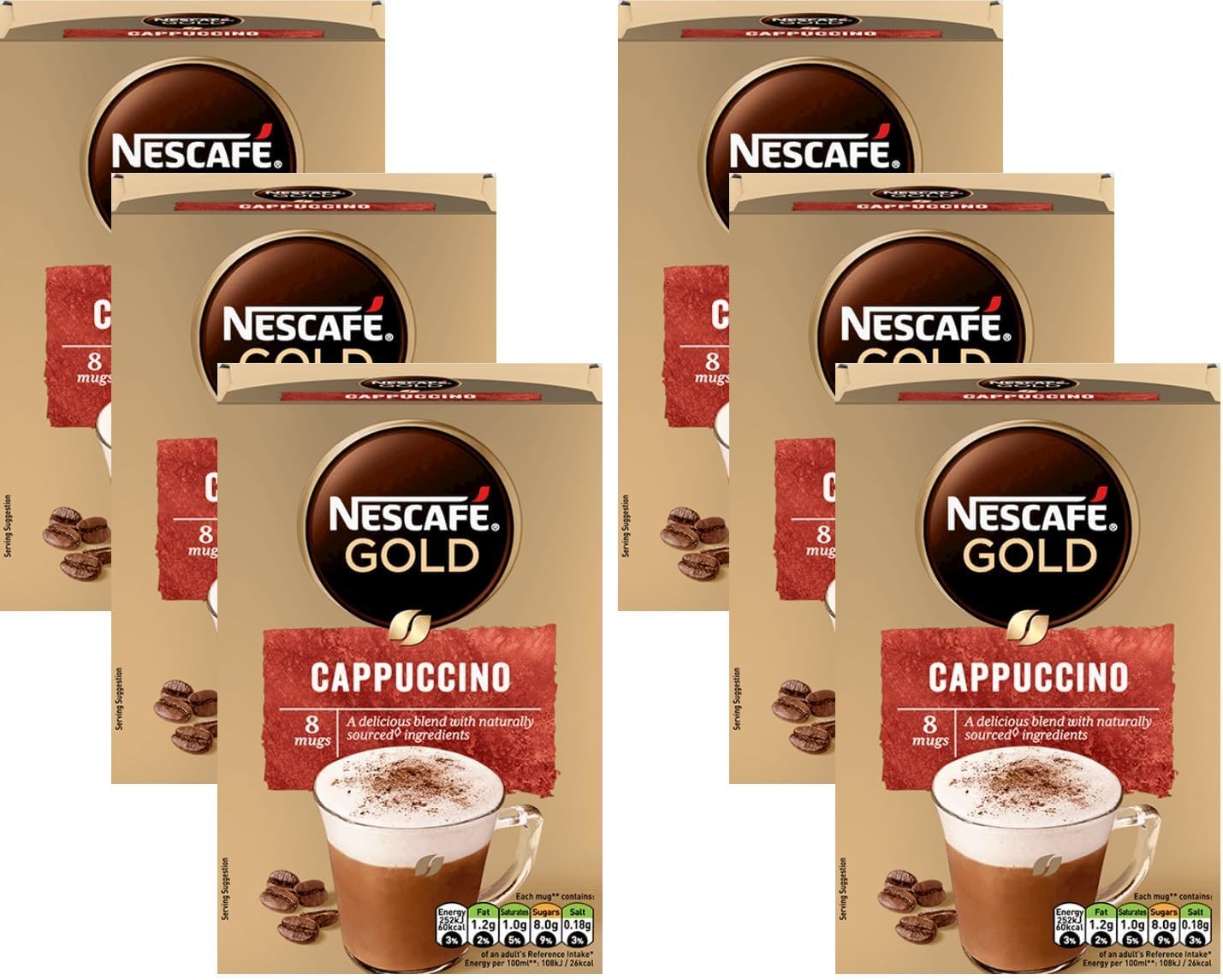 NESCAFÉ Gold Cappuccino Instant Coffee, 8 Sachets, (Pack of 6, Total 48 Sachets)