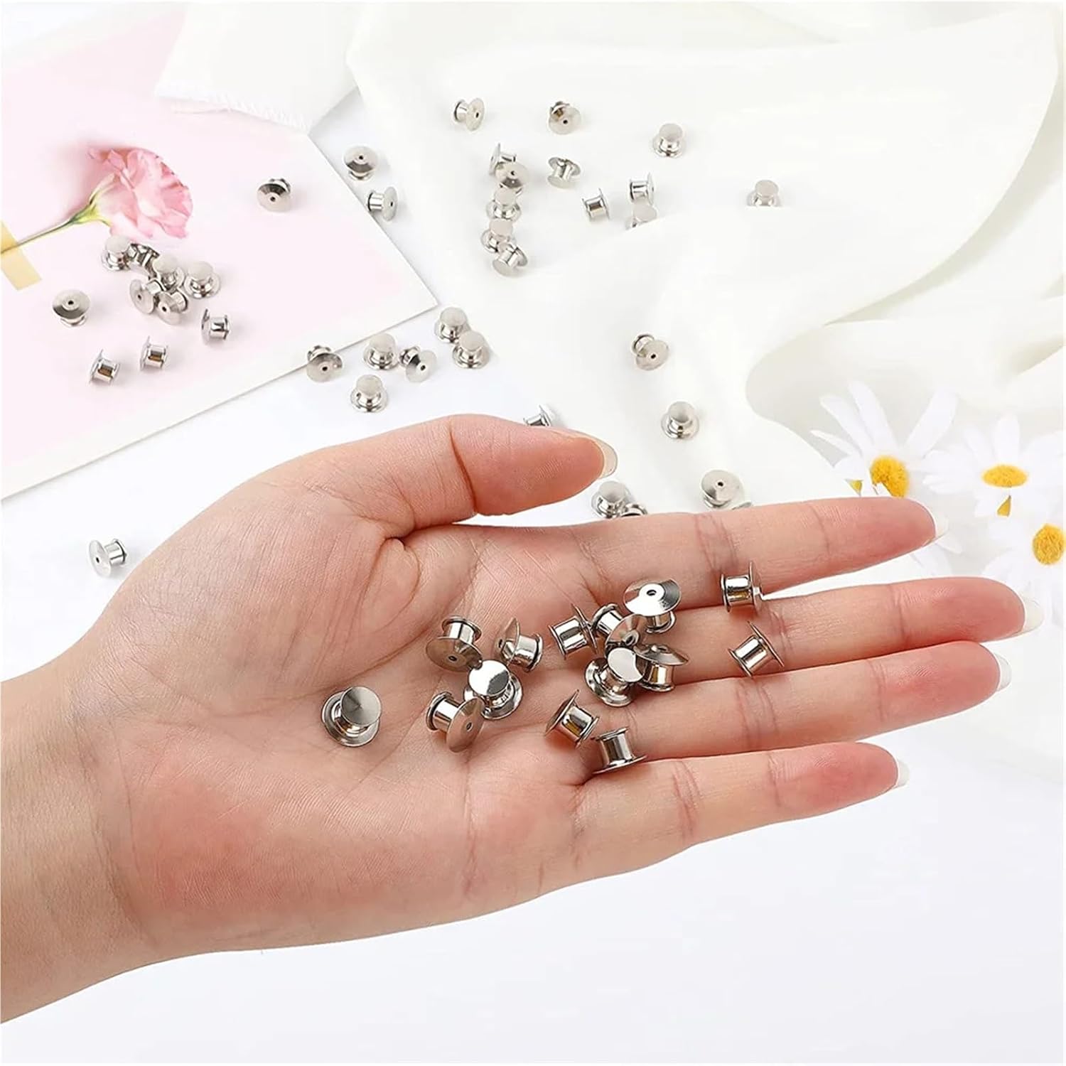 Brooch Pin Backs 200 Pcs Metal Pin Backs Locking Keepers for DIY Brooch Enamel Lapel Tie Hat Badge Insignia Jewelry Craft Supplies(Rhodium)