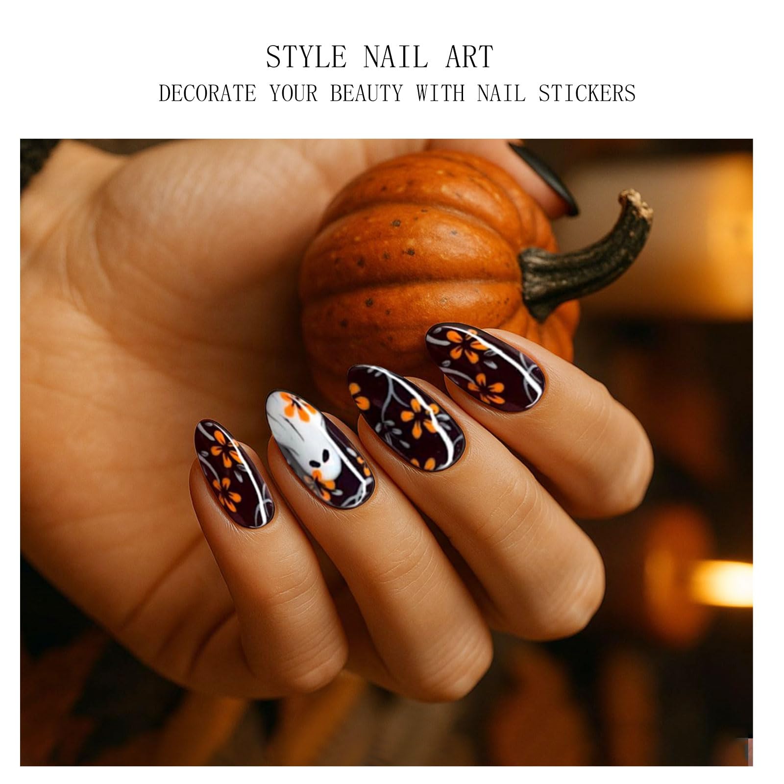 JMEOWIO Gel Nail Stickers Halloween Cute Ghost Flower Semi Cured Gel Nail Strips Wraps UV/LED Nails Art Design Decoration Accessories - Image 2