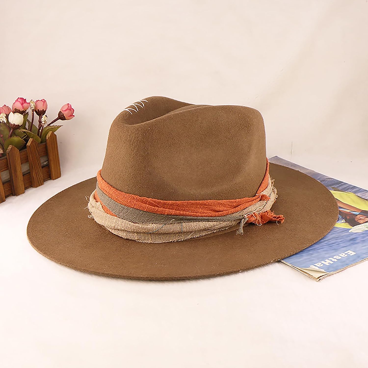 Open Road Hat for Men Women, Vintage Rancher Hat Fedora Hat Pure Wool Felt Hat Airway Vented Panama Hats