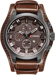 8225 Relógio masculino militar de quartzo marca de luxo pulseira de couro analógico relógio de pulso calendário esportivo