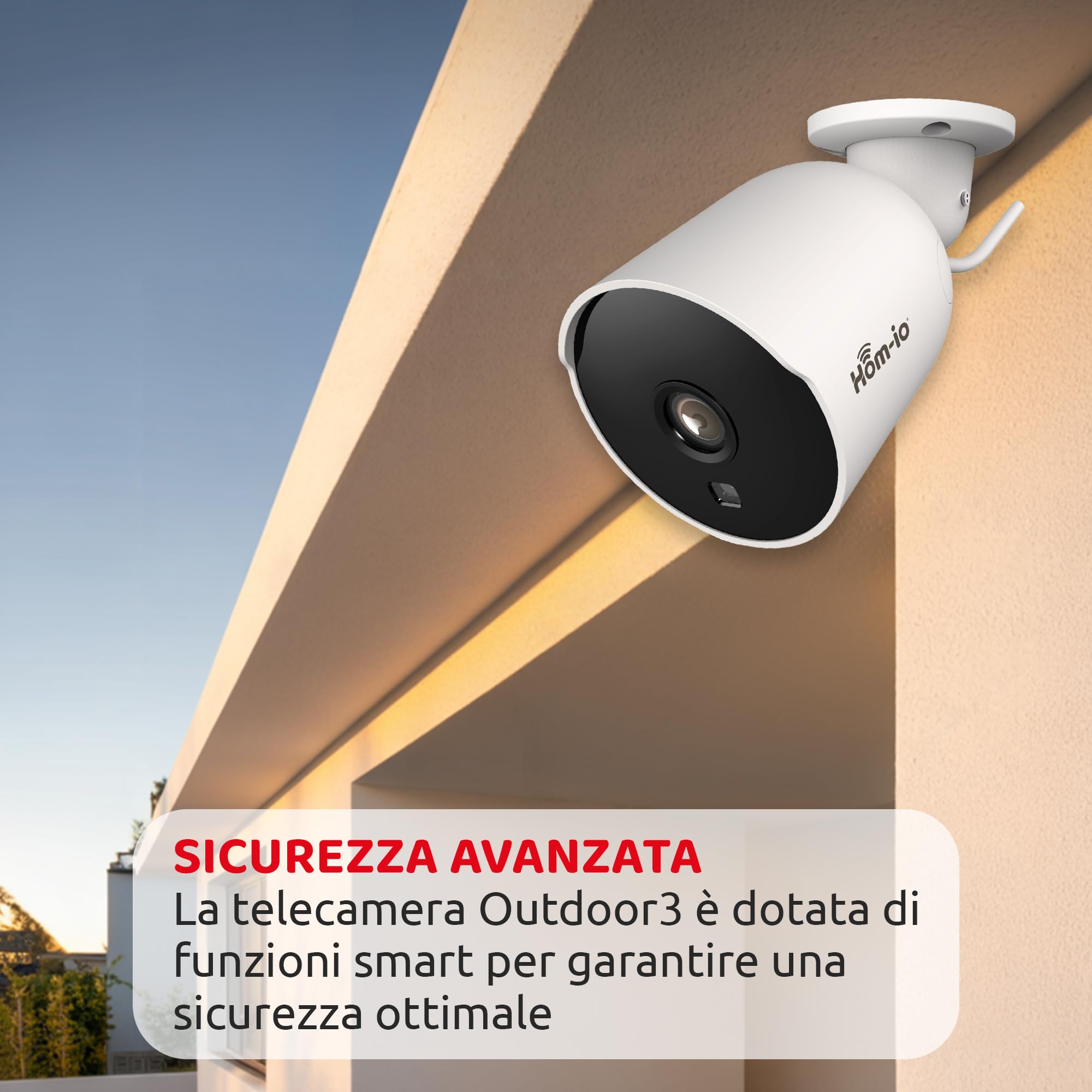 Hom-Io | Telecamera WiFi Esterno e Interno Bidirezionale, Videocamera di Sicurezza con Rilevamento Intelligente del Movimento, Modello OUTDOOR3 senza fili