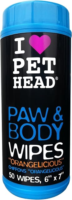 PET HEAD Dog Wipes 50 pack, Paw & Body Wipes, Orangelicious Scent, Best Dog Wipes for Smelly Dogs, Professional Waterless Grooming, Hypoallergenic, Natural, Vegan, Easy to use Puppy Grooming Wipes