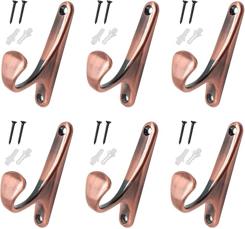 Rannb Bata de un solo gancho para colgar en la pared, color rojo cobre, paquete de 6