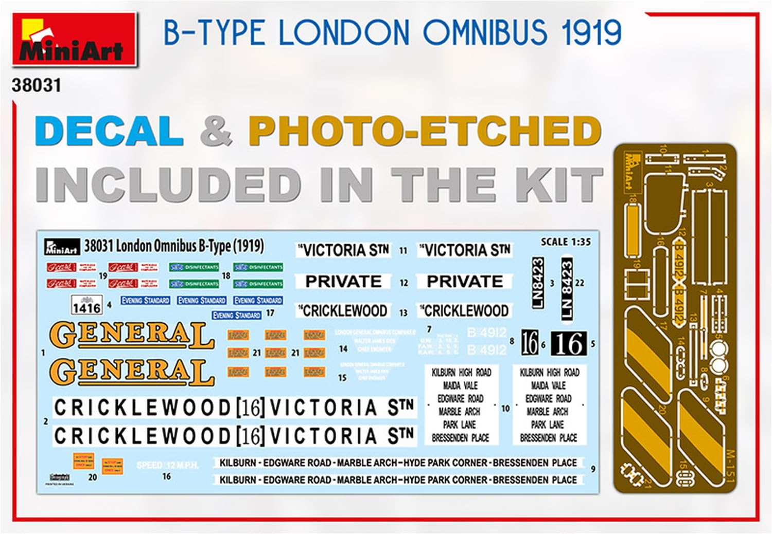 Mini Art 38031 1:35 Omnibus di Londra tipo B 1919 - replica originale, modellismo, plastica, camion, auto, kit per adulti