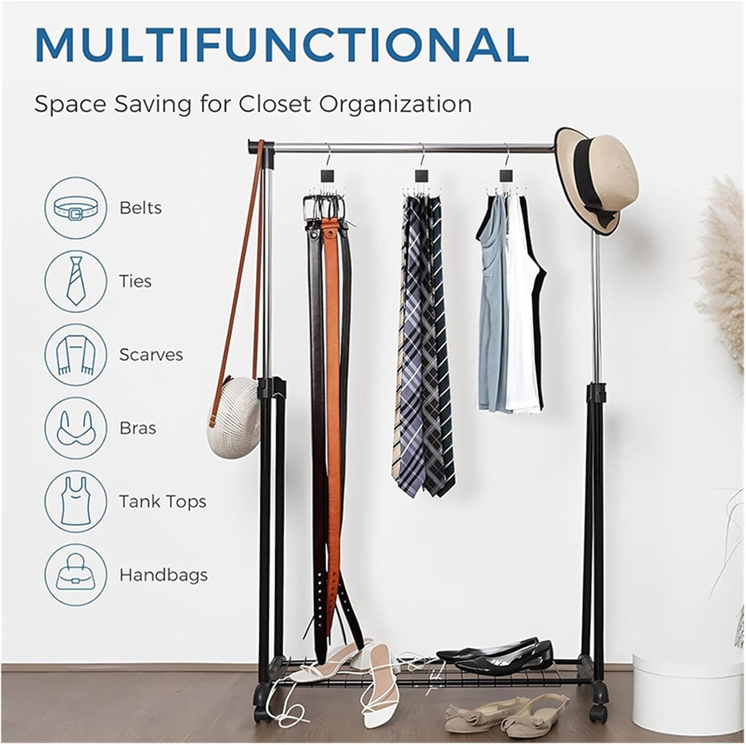 360° Rotating Storage Hanger Hook Multi-Claw Bag Metal Belts Rack Wooden Organizer，Compatible for Bras Ties Scarves(Black 3PCS)