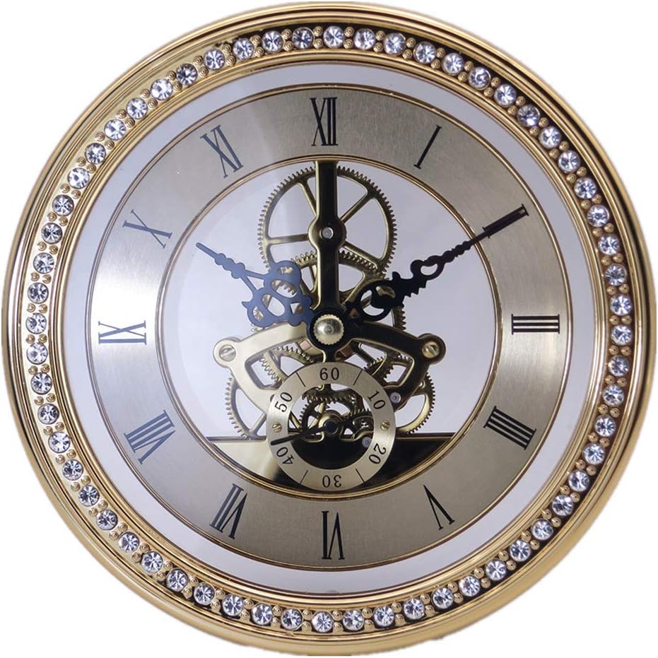 DEEWISH Movement, Transparent Skeleton Clock Inserts Recessed Quartz Clockwork Table Clock European Style Clock DIY (Diameter 148mm, Gold)