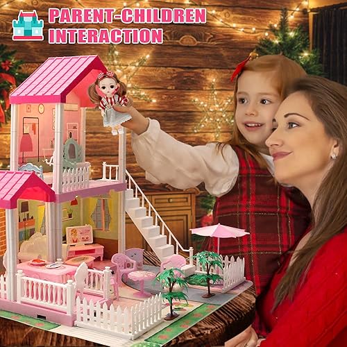 Miniatura 2 de Mini Tudou Casa de muñecas de ensueño para niñas casa de muñecas con luces tapete de juego y muñecas casa de juegos de simulación con accesorios