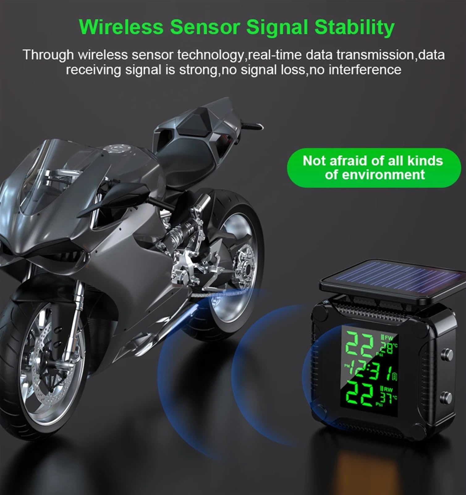 Powstation System Monitorowania Ciśnienia W Oponach Motocykla Czujnik Temperatury Opon Silnika Alarmowy Kolorowy Wyświetlacz Bezprzewodowy Precyzyjne Wykrywanie(2 M9)