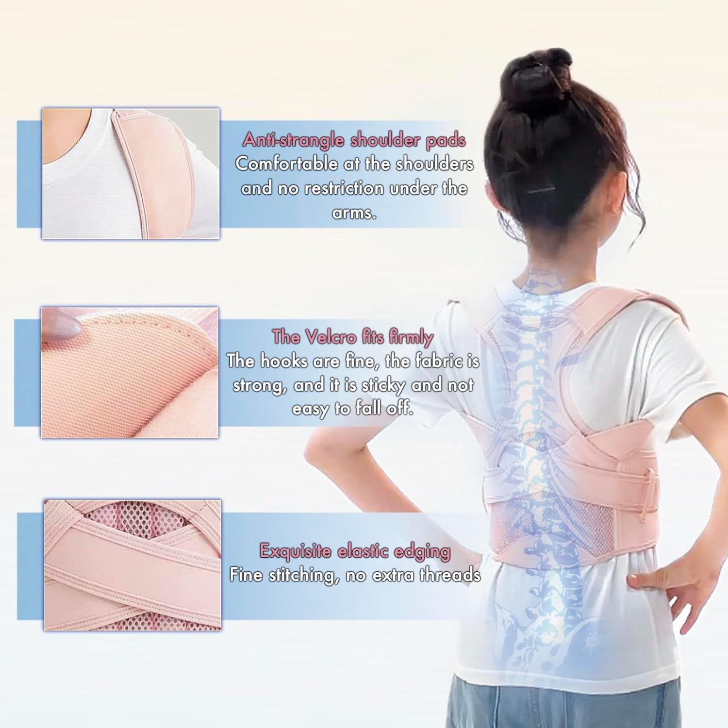 Kids Back Brace Posture Corrector for Boys Girls Teen Youth, Adjustable Upper Back Straightener Lumbar Support Belt for Children Teenager Hunchback Scoliosis Pain Relief Spine Corrector, Pink Large