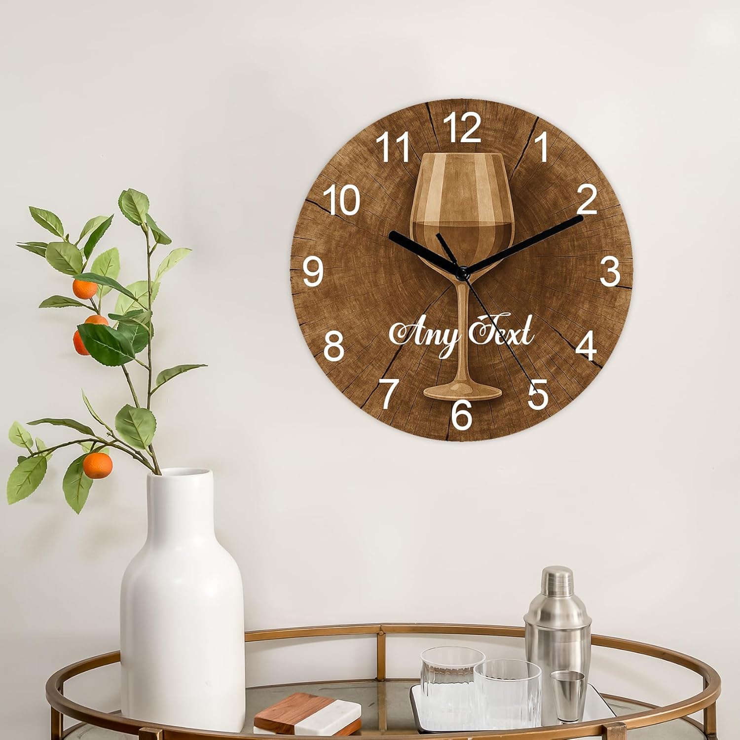 Rustic Wine Custom Wall Clock Silent Non Ticking 11.6 Inch Battery Operated Round Easy to Read Clock for Home Office Kitchen Living Room Dining Room Farmhouse, Housewarming Gift