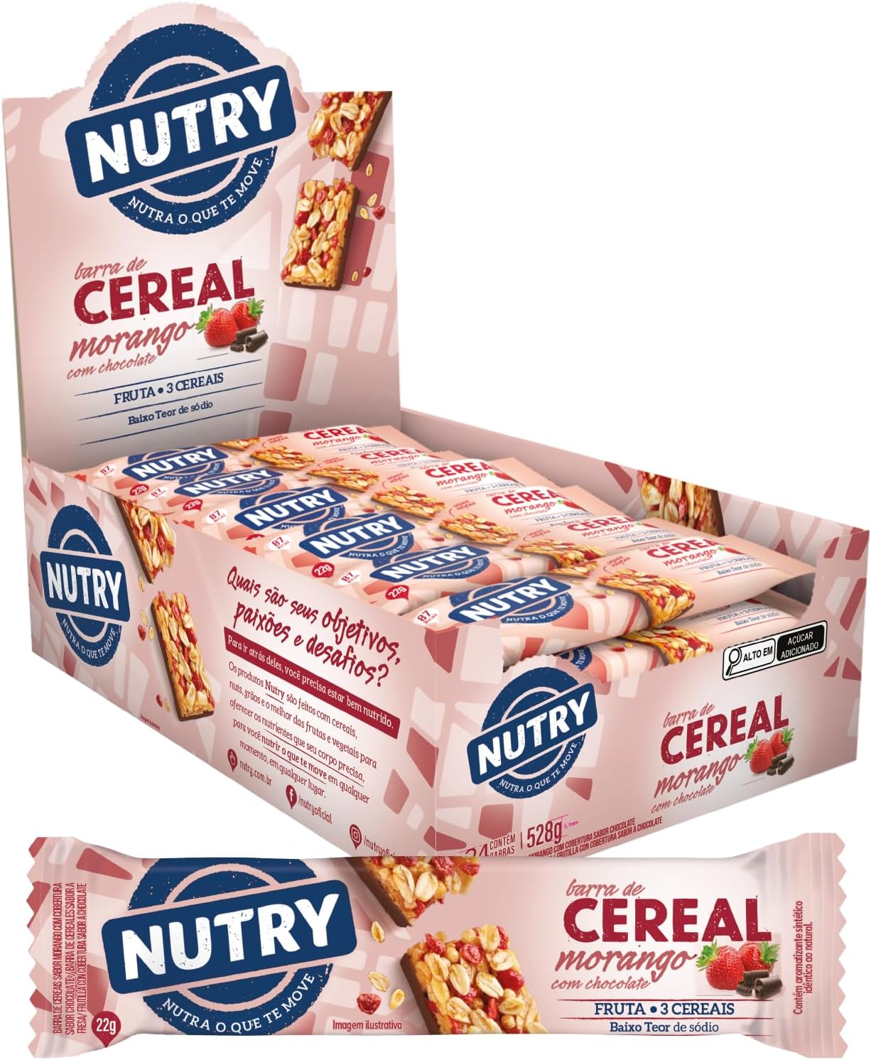 Nutry Display Barra De Cereal Morango Com Chocolate – 22G – Display 24 Unidades