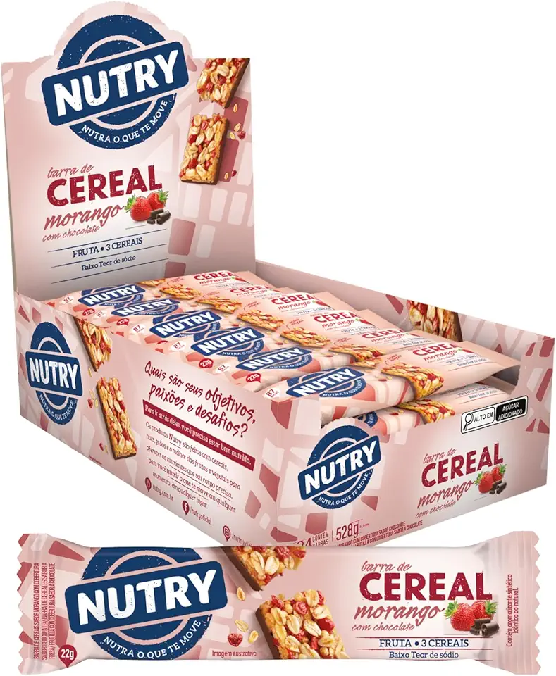 Nutry Display Barra De Cereal Morango Com Chocolate - 22G - Display 24 Unidades