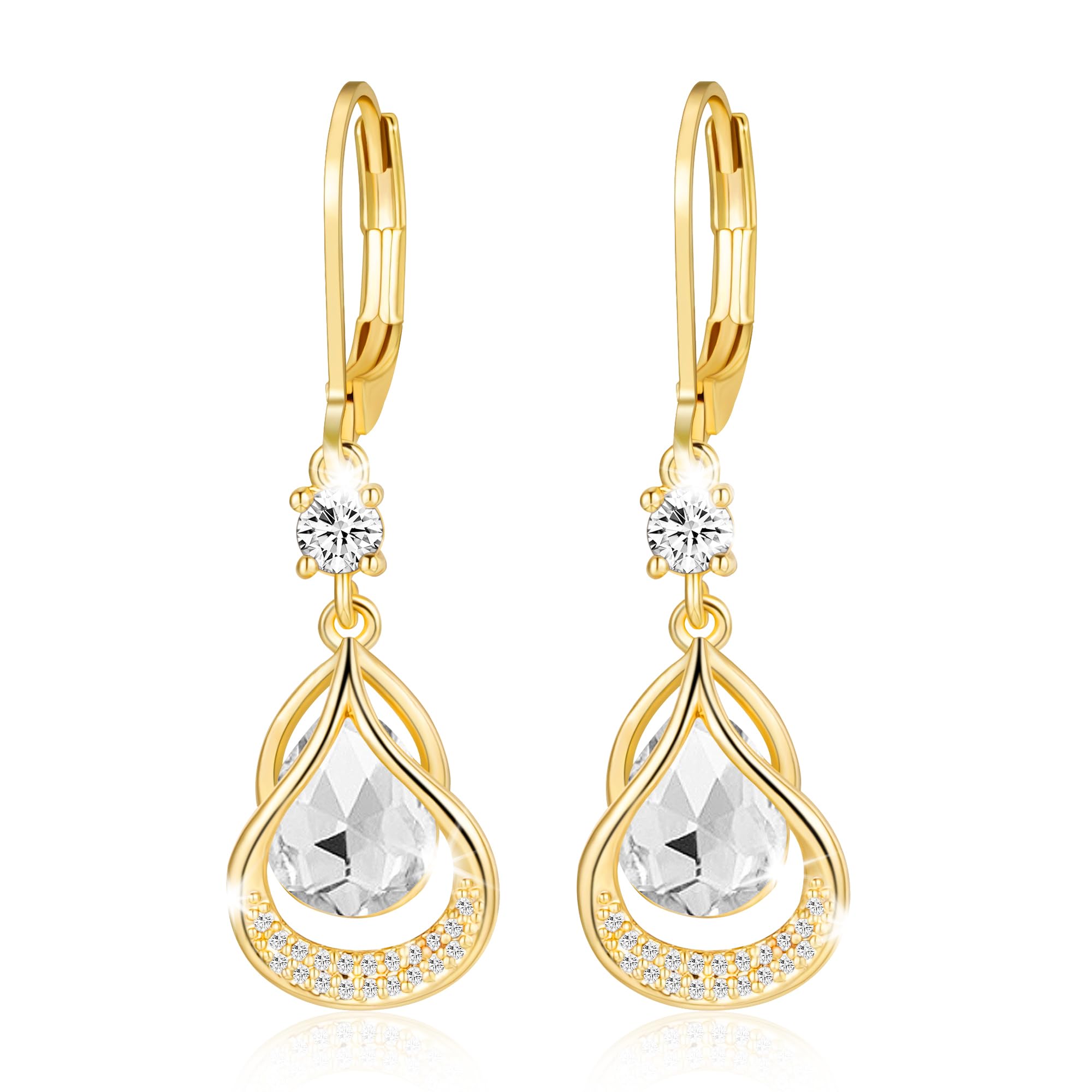 Mothers Day Gifts,Graduation Gifts - Dangle Trendy Leverback Birthstone Earrings 14K Sliver/Gold/Rose Gold Plated Teardrop Dangle Earrings Fine Jewelry Christmas Birthday Gifts for Women