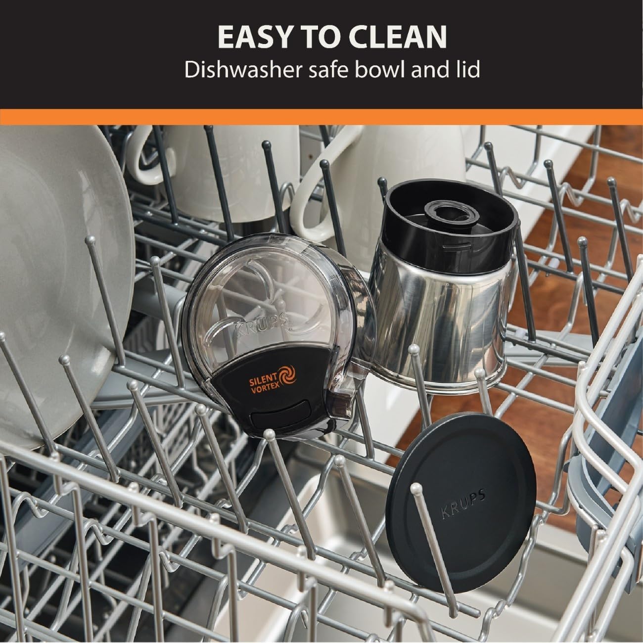 KRUPS coffee grinder bowl and lid in a dishwasher