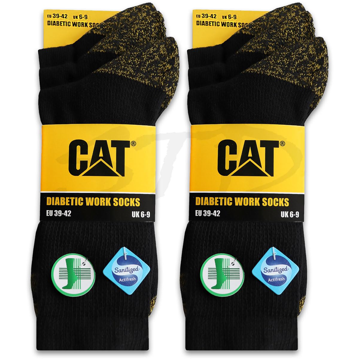 CAT 6/12 Paar CATERPILLAR Diabetiker Diabetic Herren Arbeitssocken, Comfort Fit Socken, druckfrei, aus hochwertiger gekämmter Baumwolle, weich, atmungsaktiv, robust, 39-42 & 43-46