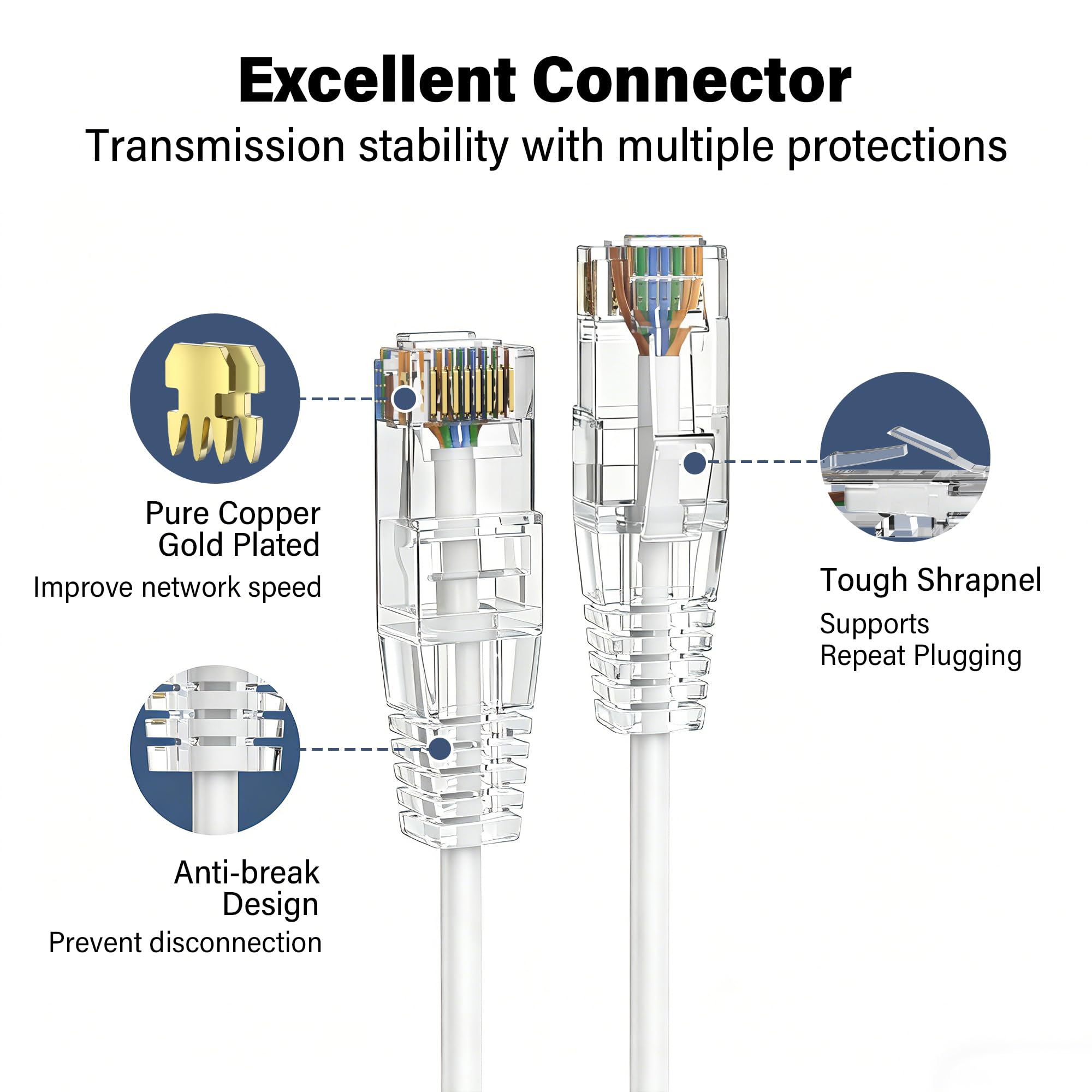 Jadaol Cavi patch Cat6A da 0,3 m, confezione da 24 pezzi, supporto per rete Cat8 Cat7, cavo patch Ethernet antigroviglio per connessioni corte, cavo Ethernet sottile flessibile per pannello patch