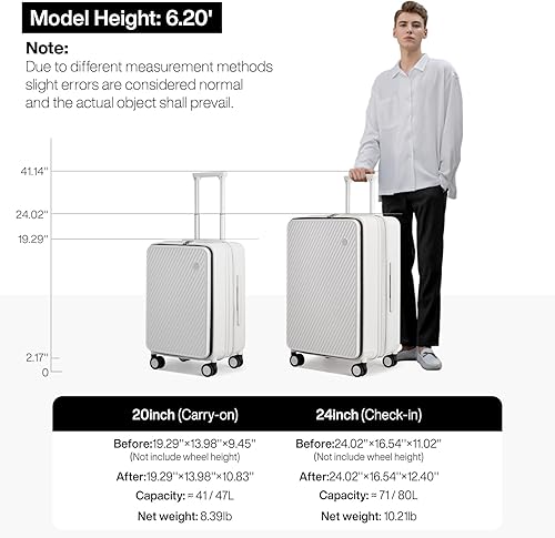 Miniatura 6 de mixi Maletas de equipaje de mano expandibles para PC, con apertura superior, con ruedas giratorias y bloqueo TSA, Blanco ahumado.