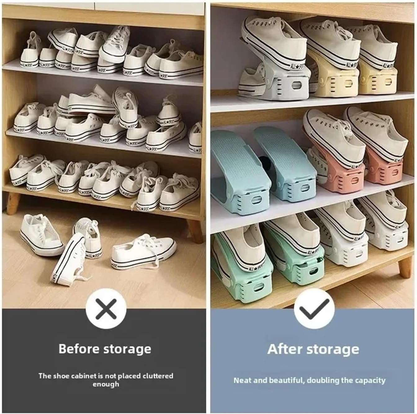 10Pcs Shoe Stacker Adjustable Slots Organizer Shoes Space Saver, Double Deck Rack Holder, For Closet(Grey-10pcs)