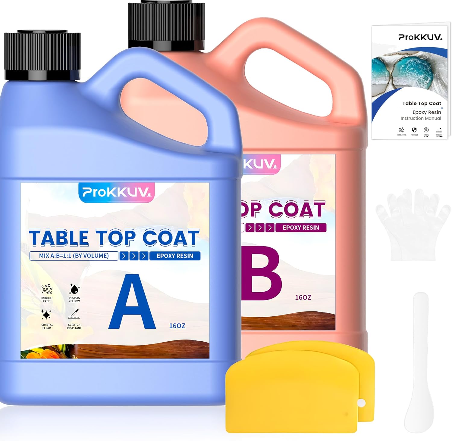 Table Top Epoxy Resin, Crystal Clear Resin Epoxy Kit 1 Gallon Kit with UV Resistant, High Gloss, Food Safe, Easy 1:1 Ratio for Table Tops, Woodworking, Bar and Surface Coating
