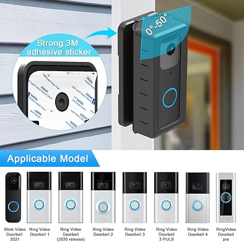 Miniatura 2 de Soporte adhesivo para timbre de puerta, ángulo ajustable, accesorios para sistema de seguridad de timbre Blink sin taladro