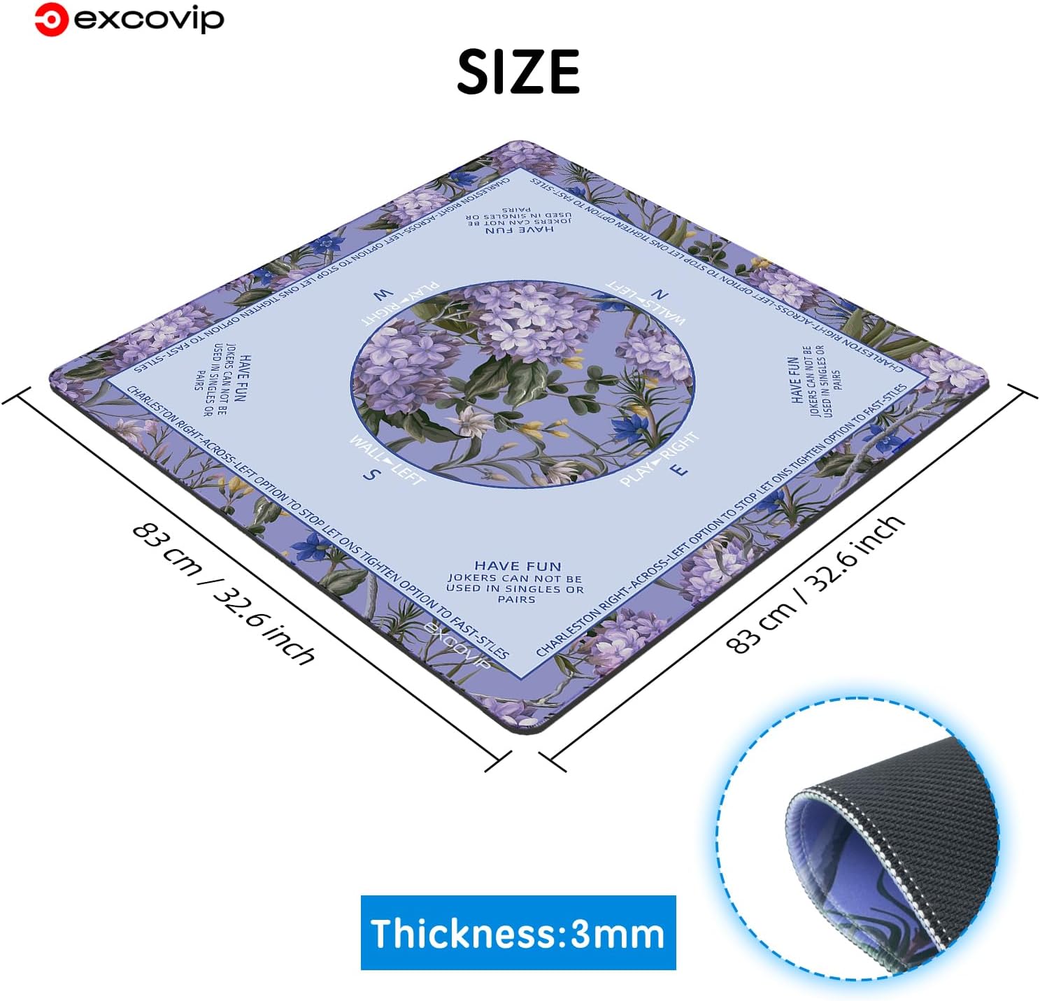 excovip Purple Mahjong Mat for Table 32.5"x32.5" with Black Carrying Bag, Mahjong Table Cloth with Rules,Noise Reduction Anti-Slip Game mat for Mahjong/Poker/Board Games/Card Games/Dominoes