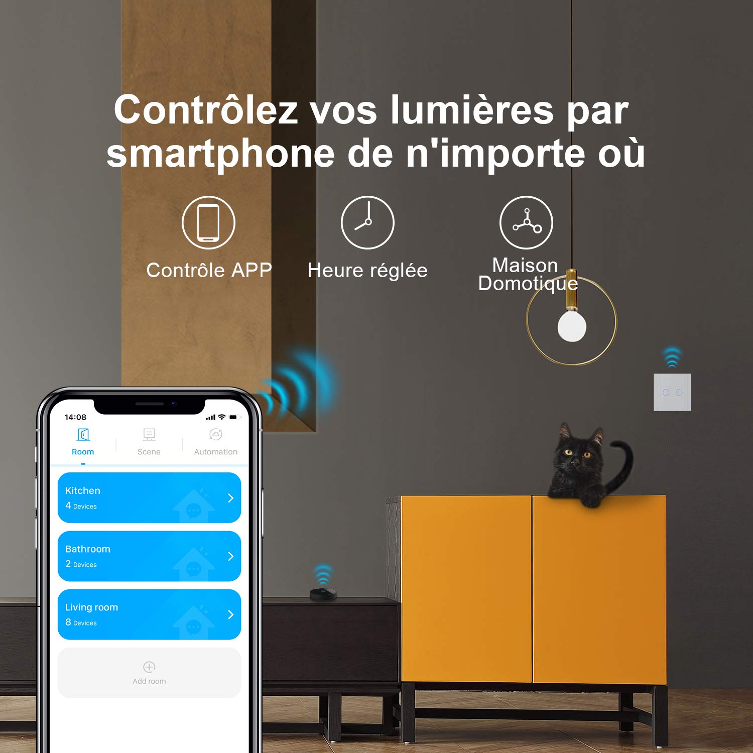 LIVOLO Nouvel Interrupteur Tactile Zigbee Simple 2 boutons, contrôle APP, interrupteur mural intelligent (sans neutre), nécessite LIVOLO HUB, Compatible avec Alexa, Google Home, Blanc, VL-C702Z-2WG