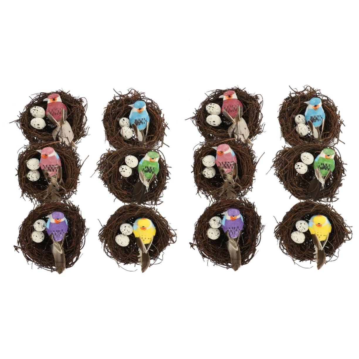 Kisangel 12pièces Décoration De Nid Oiseau Rotin Accessoire De Jardin Artificiel avec Et Oiseaux pour Décorer Balcon Et Jardin