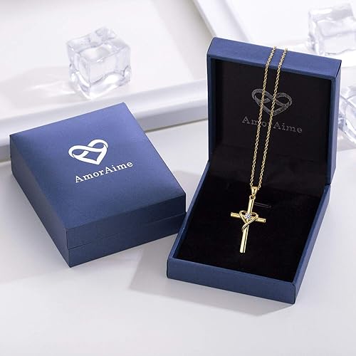 Miniatura 7 de AmorAime Collar con cruz de plata de ley 925 para mujeres y hombres, chapado en oro de 14 quilates, collares de piedra natal de circonita cúbica 5A