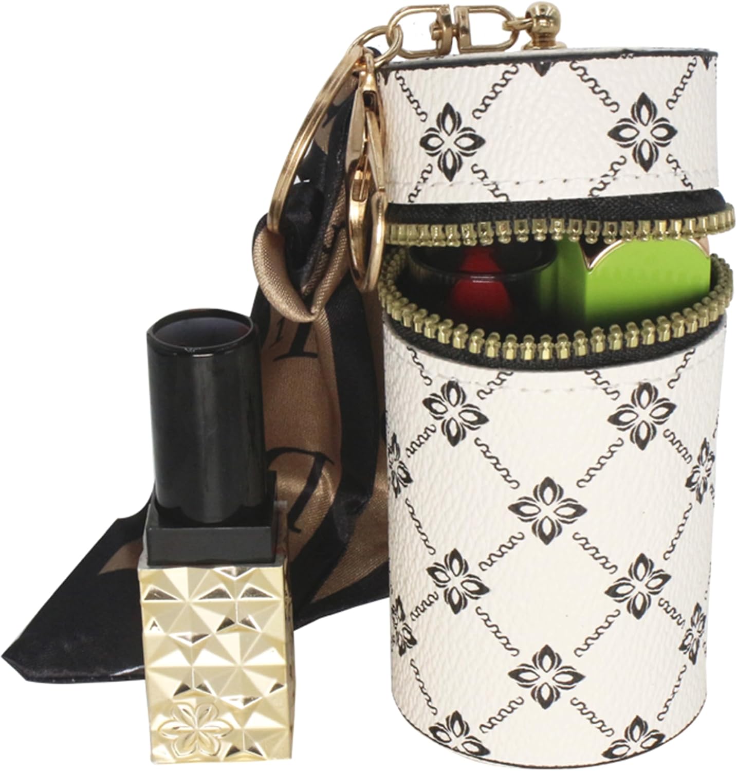 Luxury portable jewelry box, mini red envelope, flower patterned keychain, with scarf, white