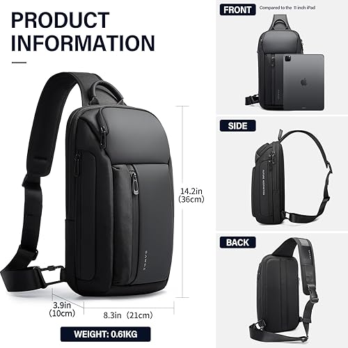 Miniatura 5 de Tfro & Cile Bolso bandolera para hombre, bolsos cruzados, mochilas de hombro, mochila casual, mochila de pecho negro para senderismo montar,