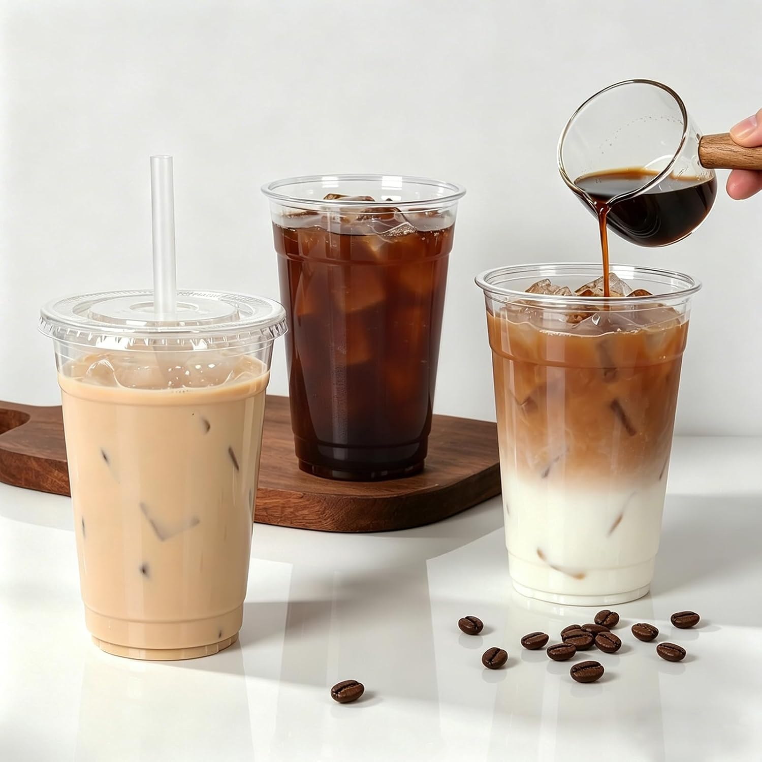 100 Pack 20 oz Clear Plastic Cups with Lids and Straws image 5