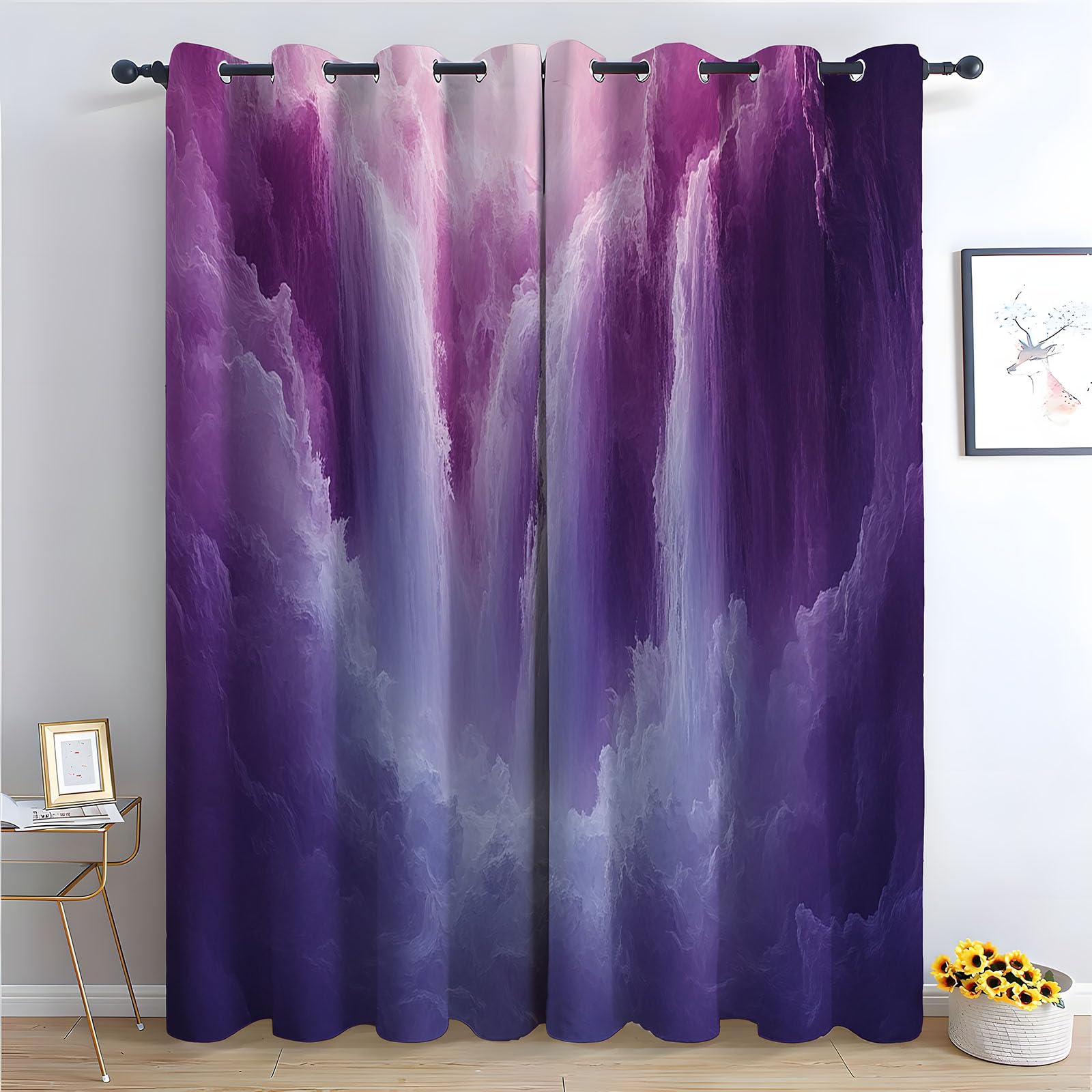 Gardinen Kurz Wohnzimmer Ösenschal Abstrakte Linien Fluss Gardinen mit Ösen Boho Style Vorhänge Curtains for Bedroom-H220 x B132 cm (2er Pack)