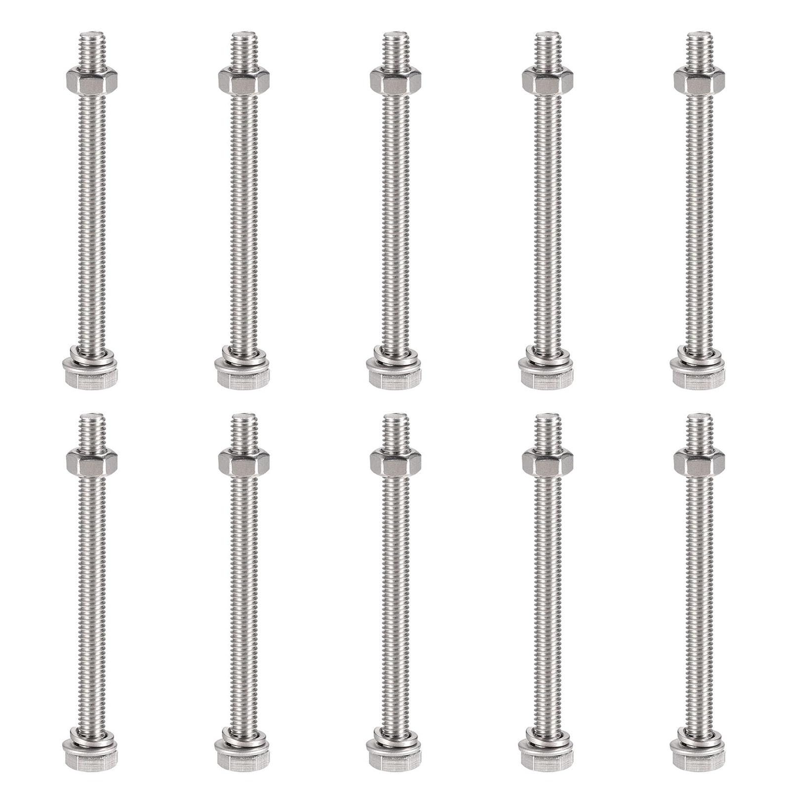 TOP-VIGOR 10Pcs M6 x 80mm Hex Head Screws Bolts, Nuts, Flat & Lock Washers Kits