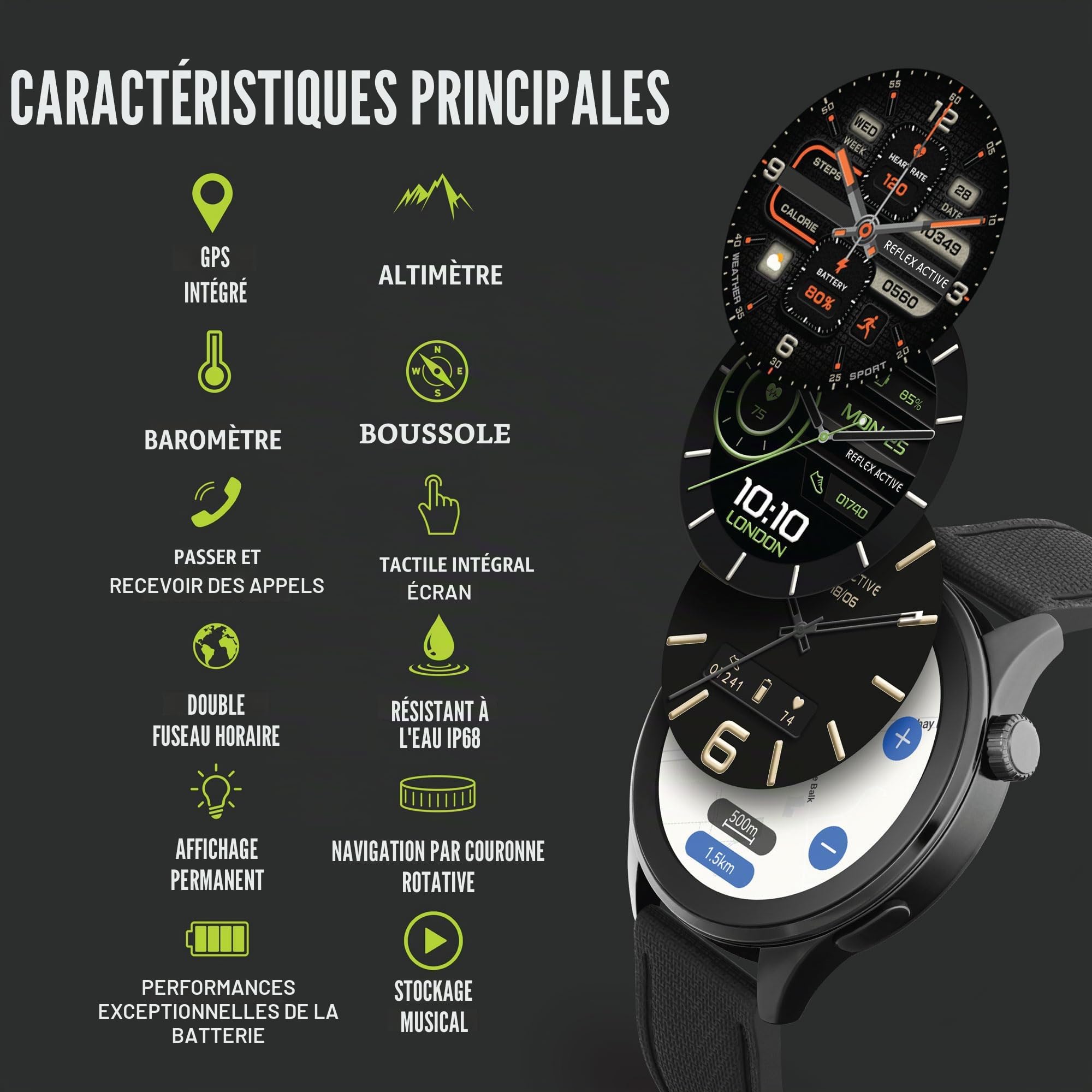 Reflex Active AMOLED Series 45 Smartwatch pour homme et femme avec GPS intégré, cartes pré-chargées, appels, fréquence cardiaque, modes sportifs, moniteur de sommeil