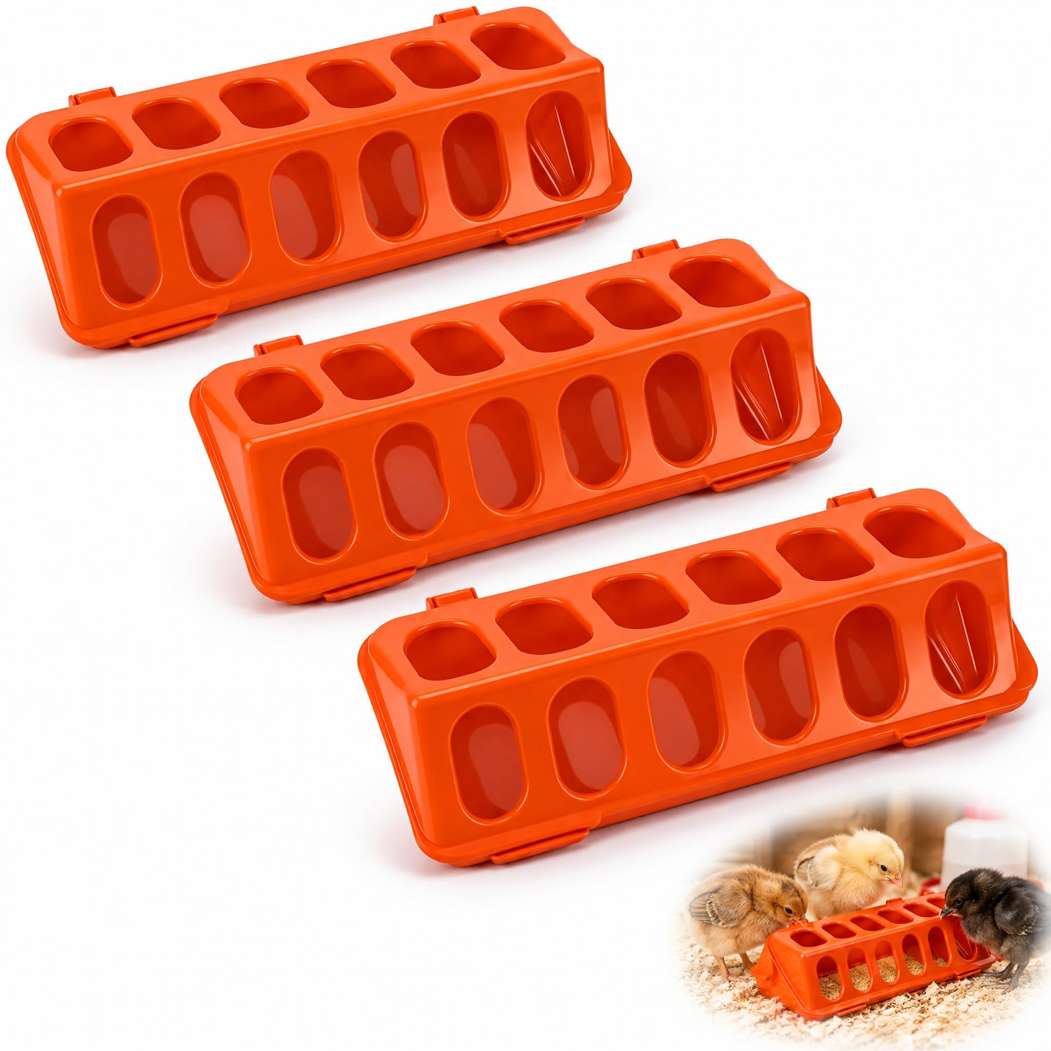 3Pcs Chick Feeder, Pigeon Feeder Flip Top Poultry Feeders (20×9×6.5cm)
