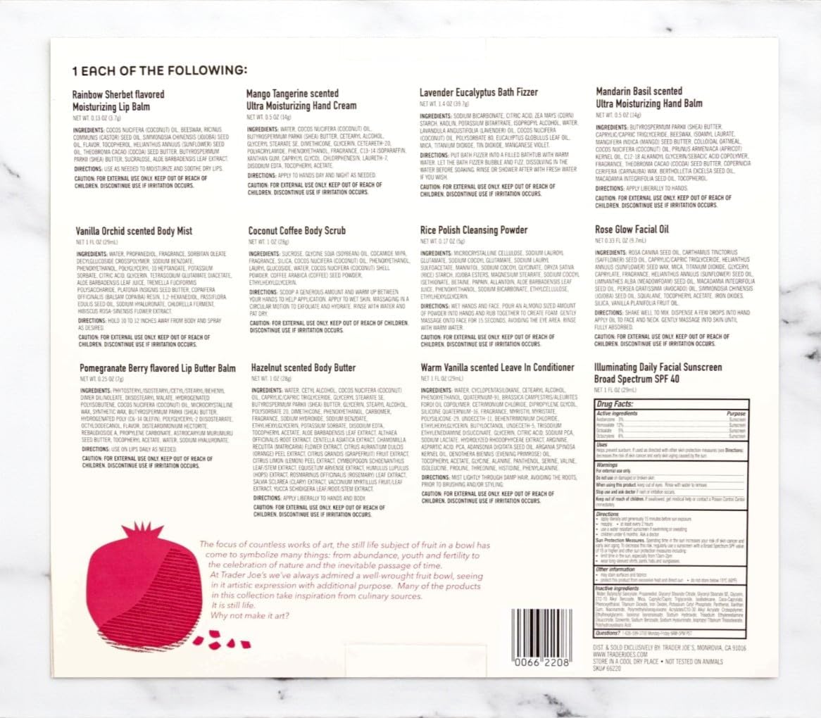 Trader Joe's Twelve Days of Beauty Valentine Gift, Curated Collection of 12 Premium Skincare & Hair Care Balm, Cream, Mist, Scrub, Butter, Fizz, Conditioner, Oil Limited Edition Set