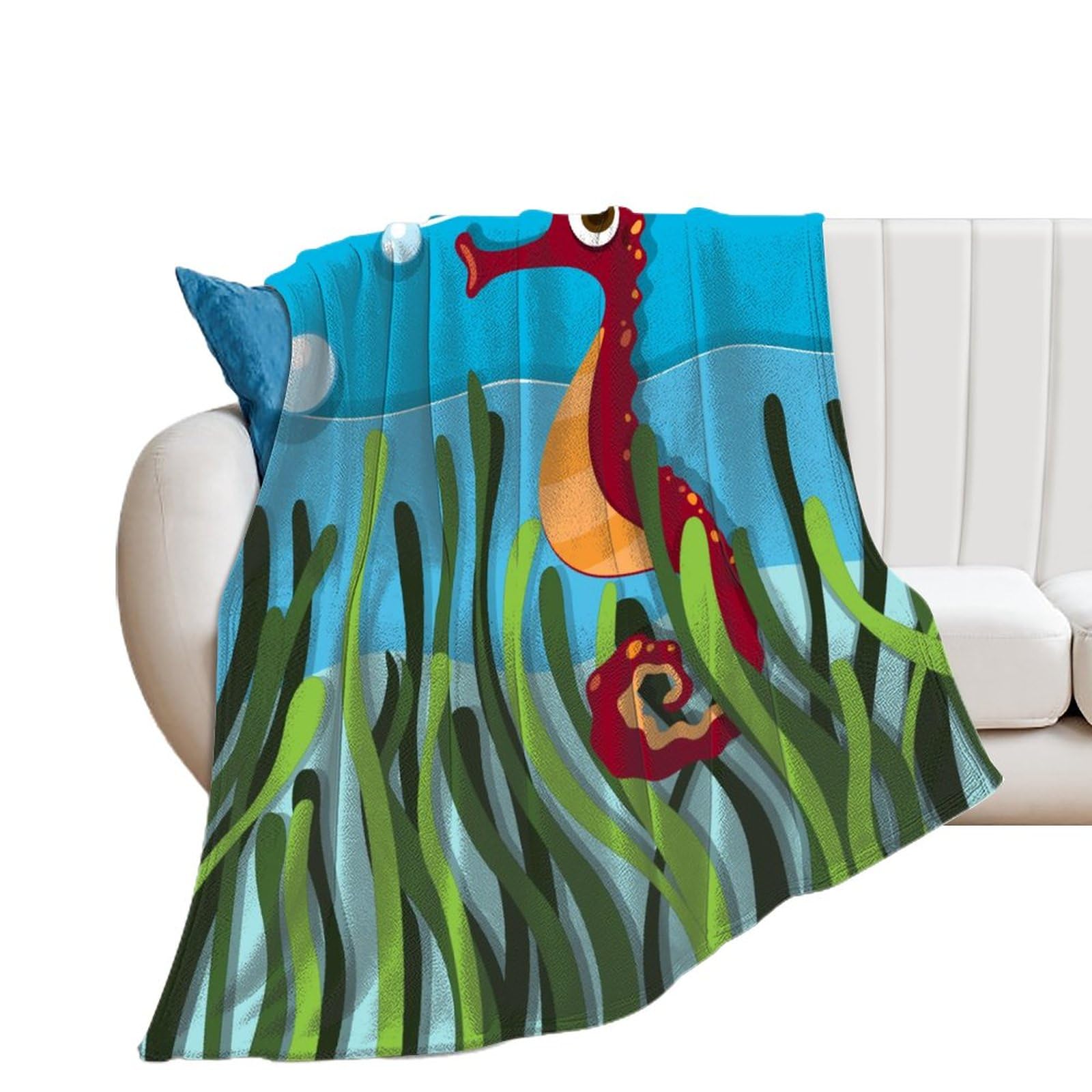 Jeté de canapé flanelle hippocampe pour vos soirées cocooning et moments de détente au salon