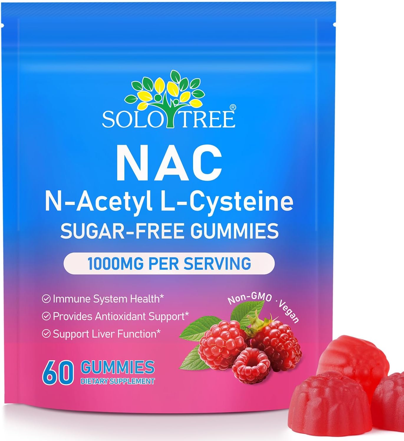 NAC Supplement N-Acetyl Cysteine, Nac Gummies 60pcs, Support Immnue, Liver Function, Antioxidant Support, Nac 1000mg Per Serving, Non-GMO, Vegan, Sugar-Free