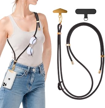 BestStone Crossbody Phone Lanyard Strap with 2 Tether Tabs Nylon Pad + Metal Plate, Adjustable Cell Phone Lanyard