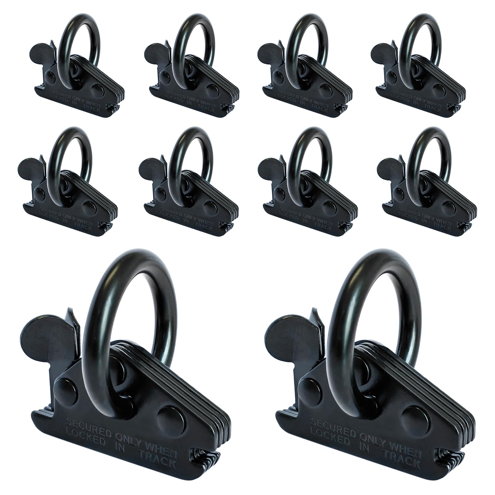 Confezione da 10 ancoraggi ad anello E-Track extra resistenti, neri, 0,9 kg, carico di lavoro in acciaio, accessori per camion, rimorchi, pianali, moto, ATV