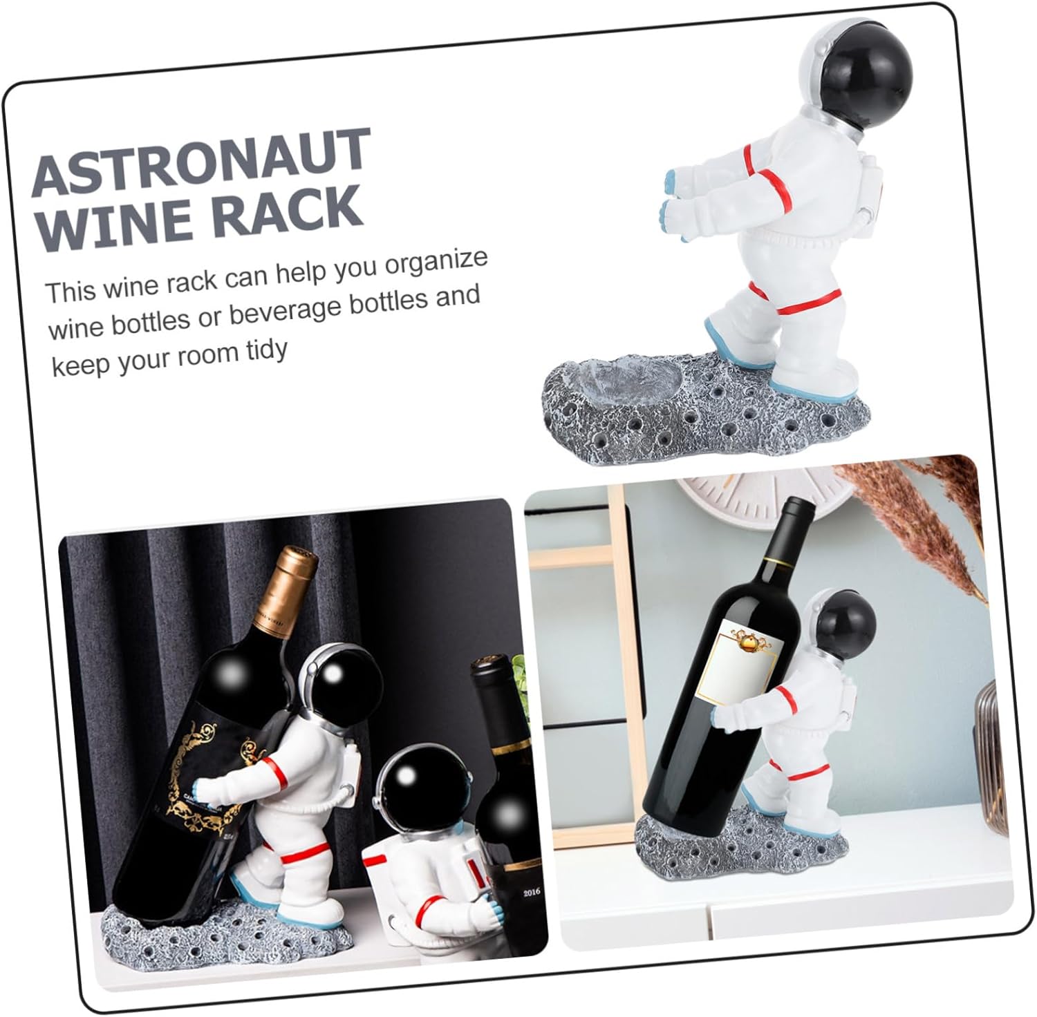 Cabilock Astronaut Wine Rack Home Wine Rack Stand Astronaut Design Shelf Shaped Red Storage Shelf Holder Resin Display Holder