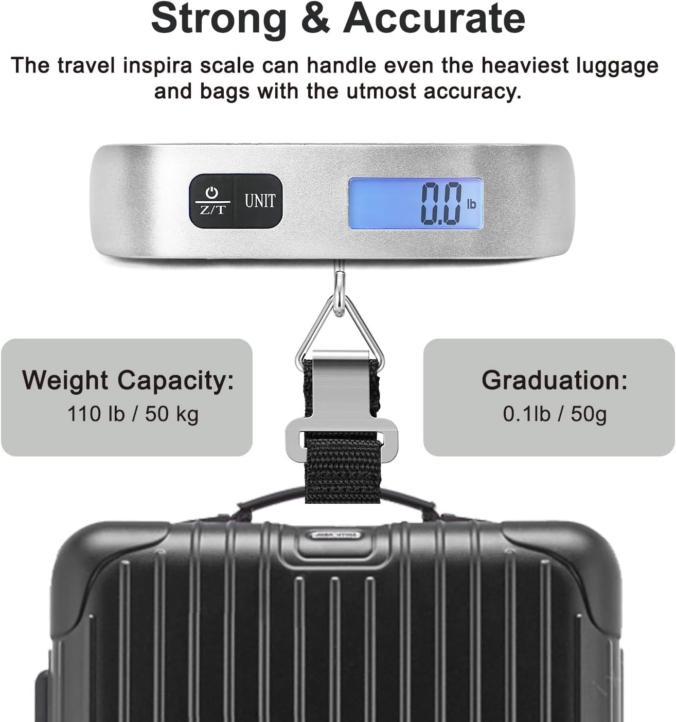 Person holding the digital luggage scale, displaying a weight of 4.62 kg, demonstrating its accuracy and ease of use.
