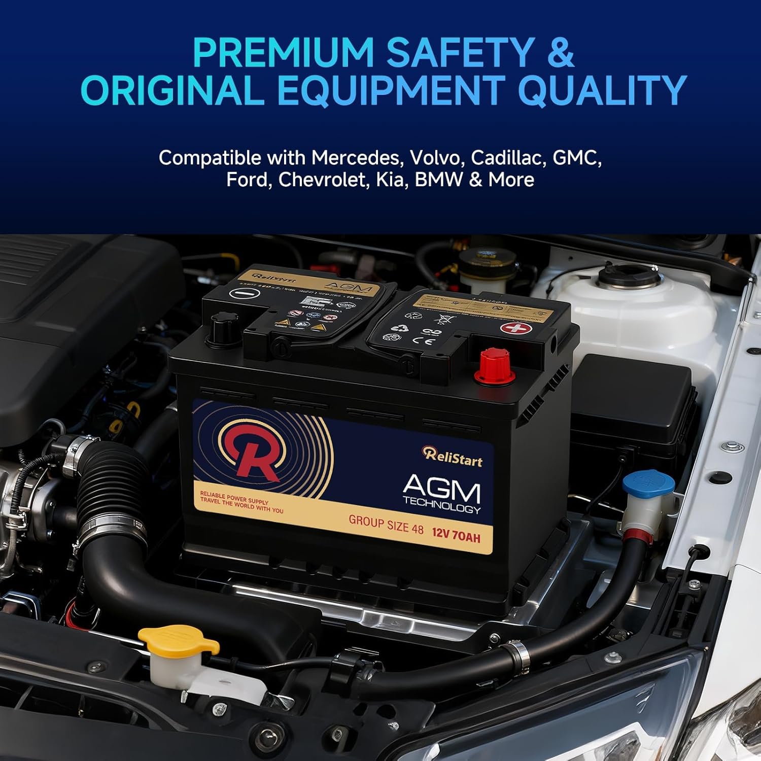 AGM Battery BCI Group 48 Car Battery-12v 70Ah H6 Size 48 Automotive Battery, 12V Battery Start and Stop Rechargeable Auto Starting Power, Deep Cycle,130RC, 720CCA