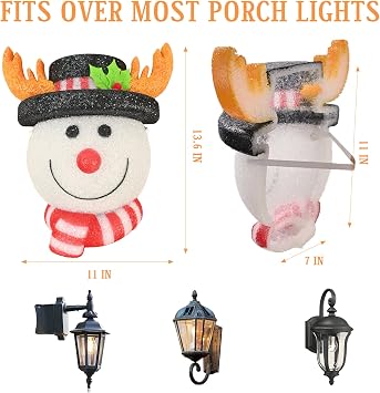 2 Pack Christmas Snowman Porch Light Covers 12 Inch, Outdoor Indoor Holiday Decoration Lampshade for Garage Lights Front Doors Yards Gardens Post Large Lamps Corridors Parties