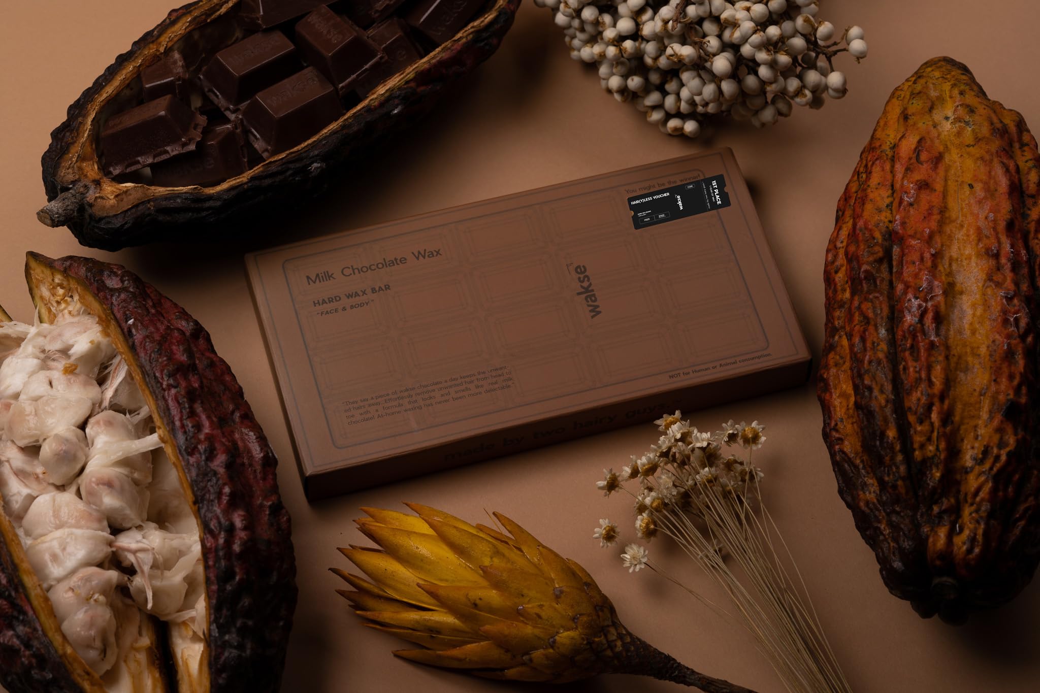 wakse Milk Chocolate Hard Wax Bar, 8 oz, For Face and Body Hair Removal, White Chocolate Scented, Stripless