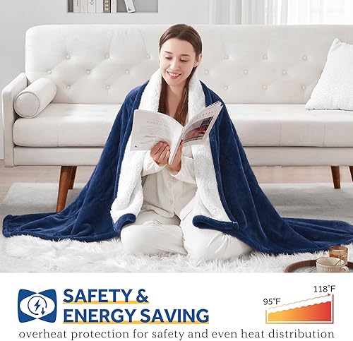 Miniatura 4 de SEALY Manta térmica eléctrica de franela y sherpa con 6 ajustes de calor y apagado automático de 2 a 10 horas, lavable a máquina, 50 x 60 pulgadas,