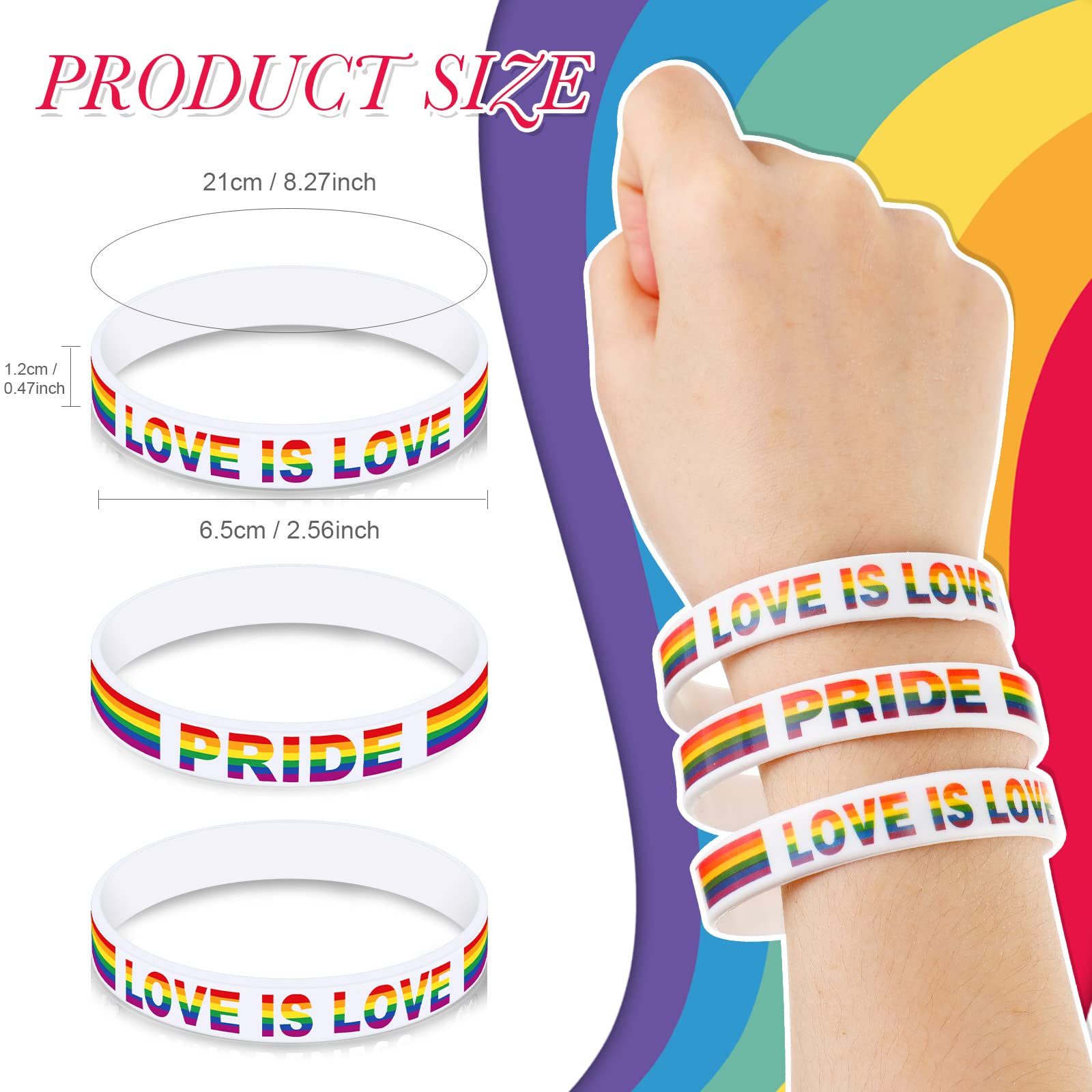 Deekin 200 Pcs Rainbow Pride Bracelets Bulk Silicone Wristbands Lgbt Rubber Lesbian Gay Motivational Bracelets Gifts for Parades Festival Party Favors